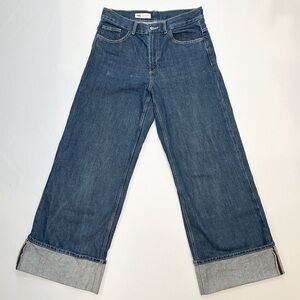 Zara Dark Wash Cuffed Wide Leg Jeans